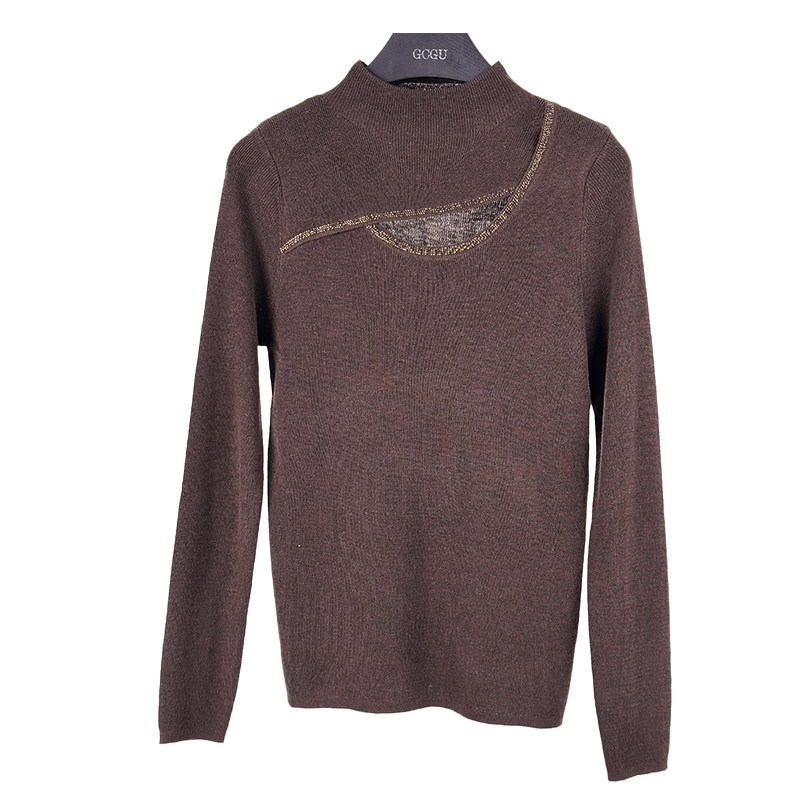 咖啡色秋冬针织衫毛衣长袖时尚休闲百搭上衣-11784