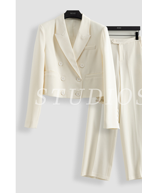 米白色气质西装轻奢套装-16609