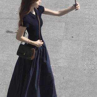 2026夏季新款女装黑色长袖连衣裙女宽松V领短袖上衣高腰半身裙