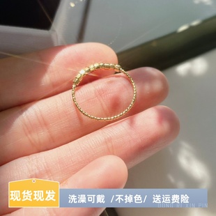 不掉色小冰块方糖戒指女生18K包金素圈戒指指环