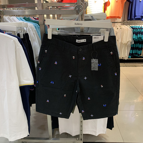 正品班尼路男装夏简约时尚微弹力绣花休闲五分直筒短裤男88010034