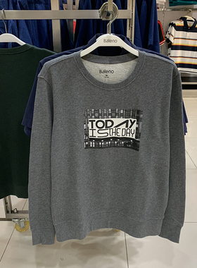 正品B班尼路秋季男装纯棉薄款简约圆领潮流流行印花运动休闲卫衣