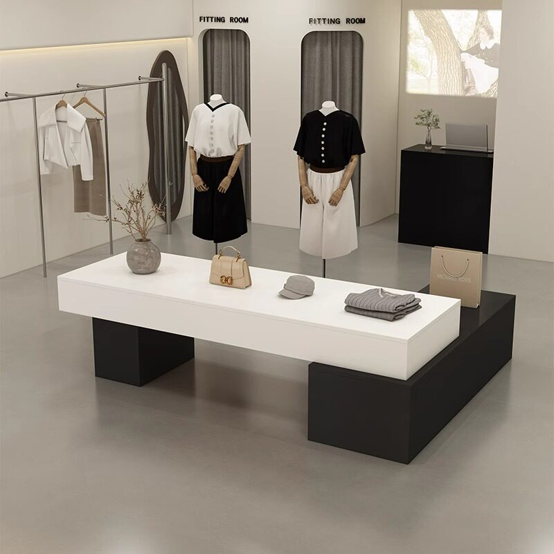 服装店中岛流水桌商场展厅中间吧台摆放化妆品鞋包时尚高低展示柜