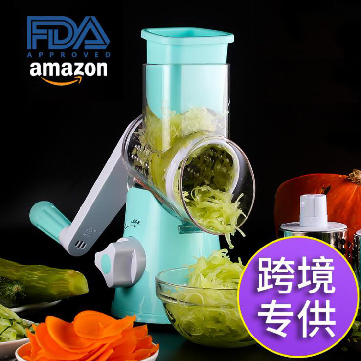 亚马逊多功能手摇滚筒式切菜器蔬菜切片土豆切丝芝士刨厨房工具
