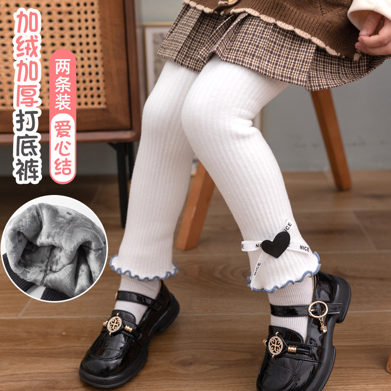 女童打底裤秋冬加绒蝴蝶结连裤袜