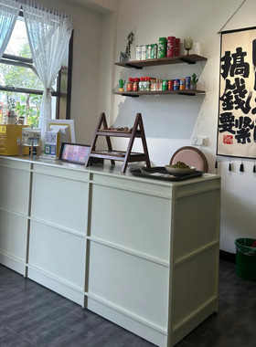 奶油风服装店收银台中岛柜烤漆花店吧台奶茶店前台柜台接待台定制