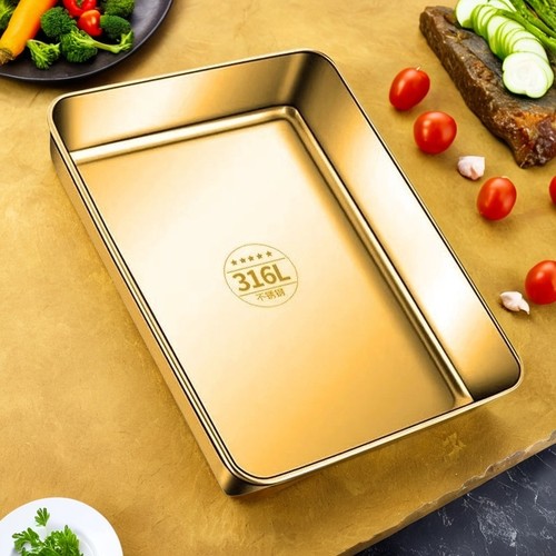 加厚316不锈钢平底托盘毛巾盘鸭脖烧烤方盘装菜盘熟食卤菜展示盘