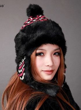 丹索DENISO手工编织护耳羊毛帽 保暖帽秋冬女款雷锋护耳帽DS-1220