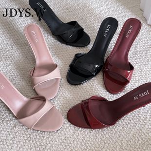 JDYS.W【鹅蛋形7cm】意大利PT同款 简约纯色细跟低跟凉鞋高跟鞋