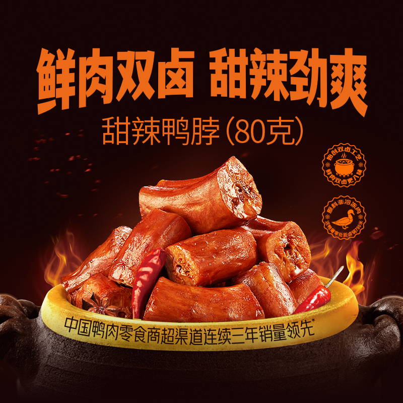 恋上鸭甜辣麻辣鸭脖翅锁骨鸭肉制品真空包装熟食零食卤味鸭货80g