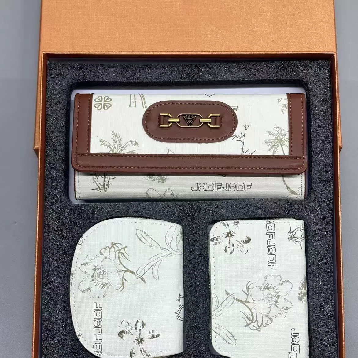 法式女大容量长款钱包3件套礼盒装拉链证件钥匙包多层PU零钱卡包