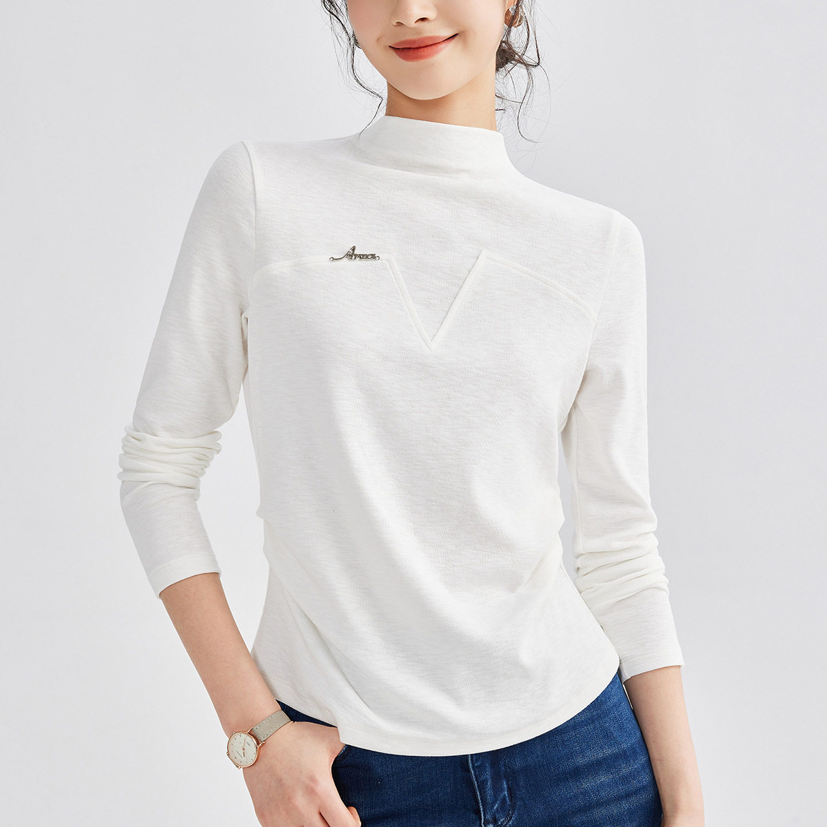 半高领打底衫女内搭2026春季新款洋气长袖t恤设计感修身白色上衣