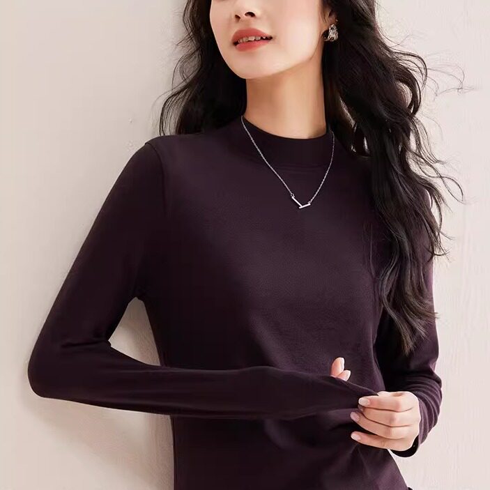 2026春季新款正肩显瘦修身t恤女纯色高级感T恤内搭打底衫长袖上衣