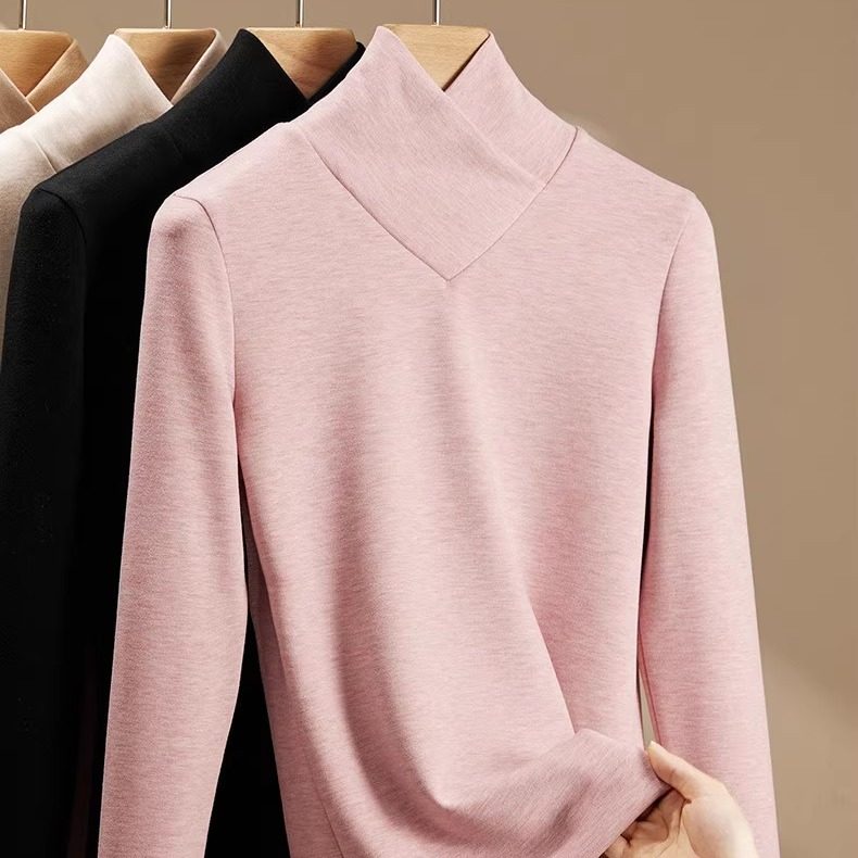 加绒加厚交叉V领女内搭T恤上衣冬