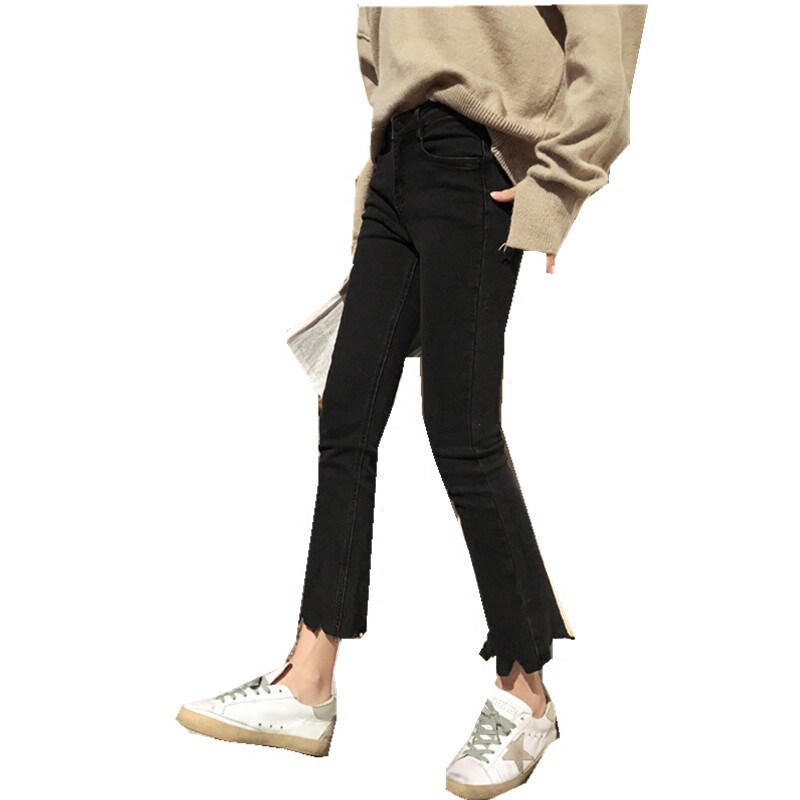 SPRING AND AUTUMN KOREAN VERSION PLUS SIZE FAT MM RETRO MICRO FLARED HIGH-WAISTED CROPPED JEANS WOMENS ELASTIC LOOSE THIN WIDE-LEG PANTS