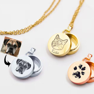 不锈钢雕刻项链宠物圆牌吊坠打开毛发骨灰收纳猫狗离世纪念品定制