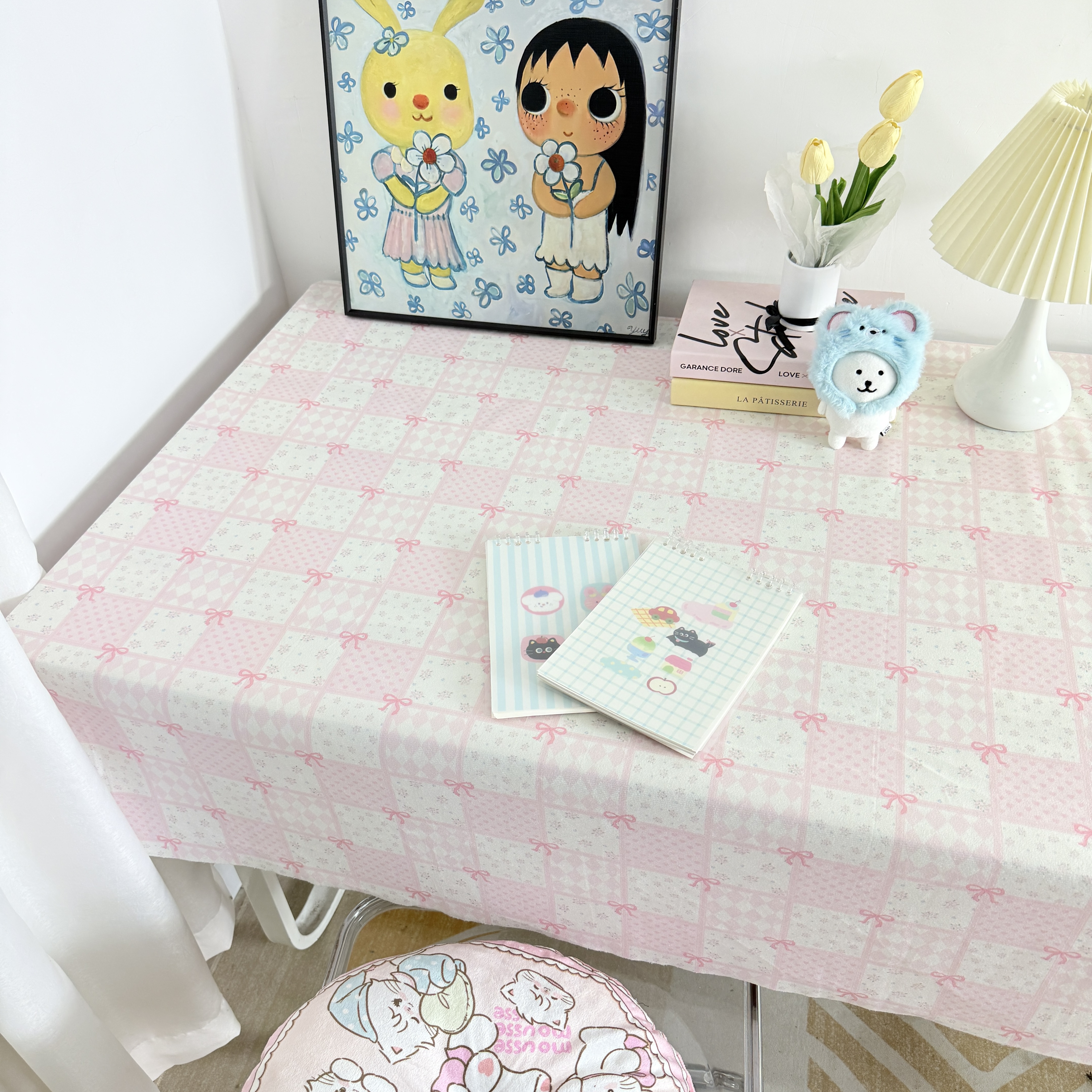 网红ins风格子碎花桌布绒布少女学生书桌布垫拍照背景布餐桌茶几