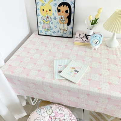 网红ins风格子碎花桌布绒布少女学生书桌布垫拍照背景布餐桌茶几