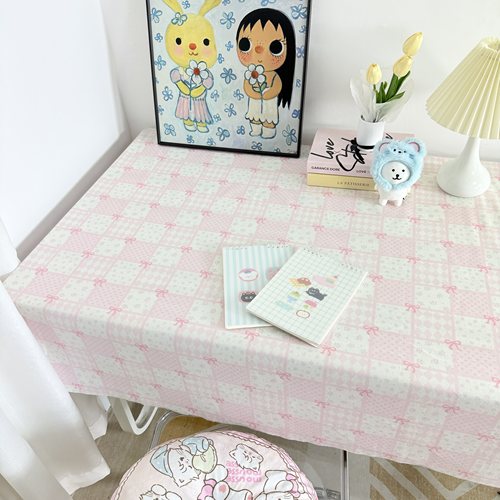 网红ins风格子碎花桌布绒布少女学生书桌布垫拍照背景布餐桌茶几