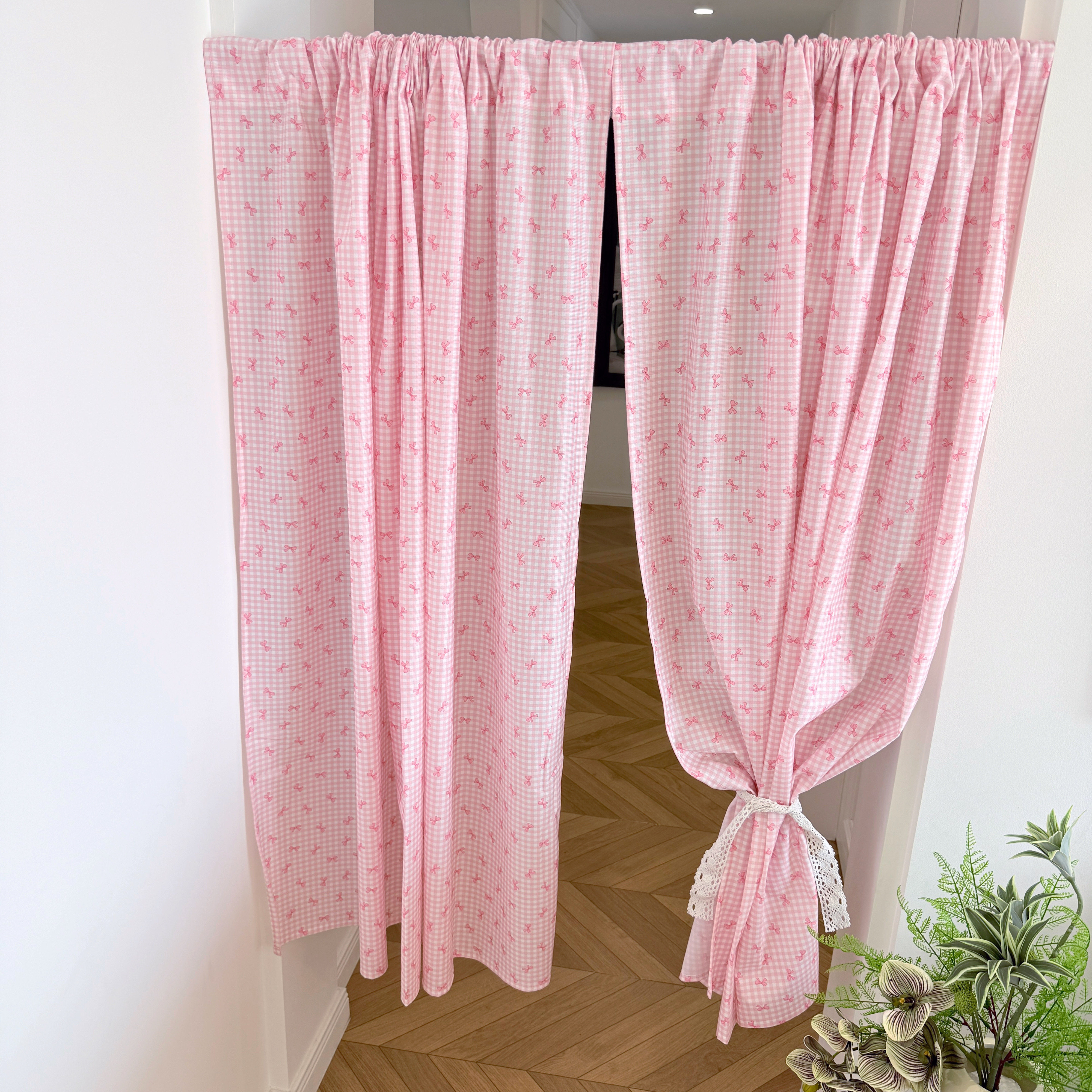 粉格蝴蝶结门帘卧室ins风韩系可爱少女小清新门帘半帘遮挡隔断帘,居家布艺,门帘,淘宝优惠券,粉丝福利购,淘宝优惠卷