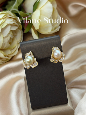 福利 天然海水金珠9-10纯银花朵耳扣耳钉 9.33&9.61