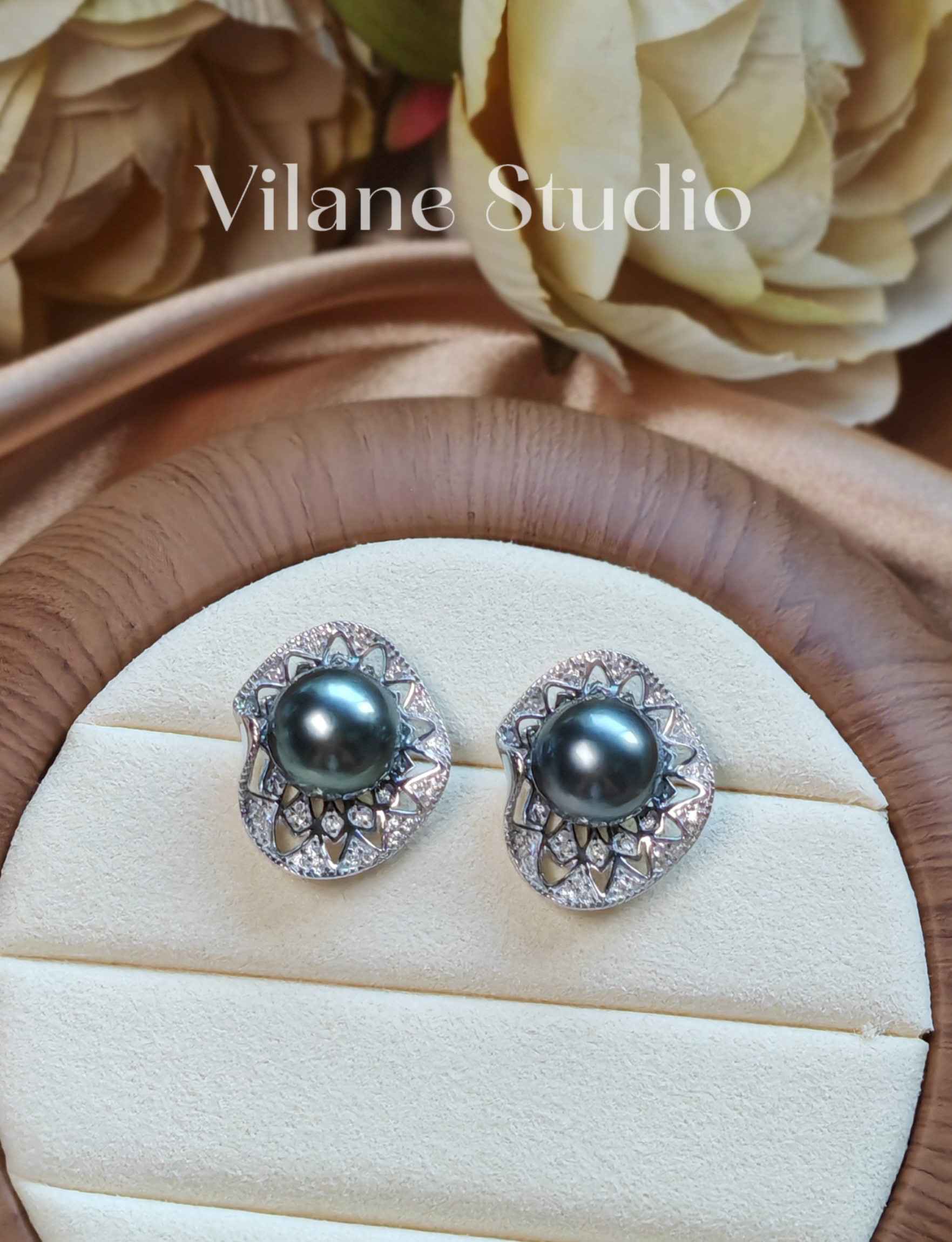 海水大溪地10-11铂金灰色纯银耳钉微瑕