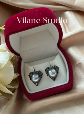 海水大溪地铂金灰10-11暗黑系爱心纯银耳钉 10.44&10.45 一物一拍