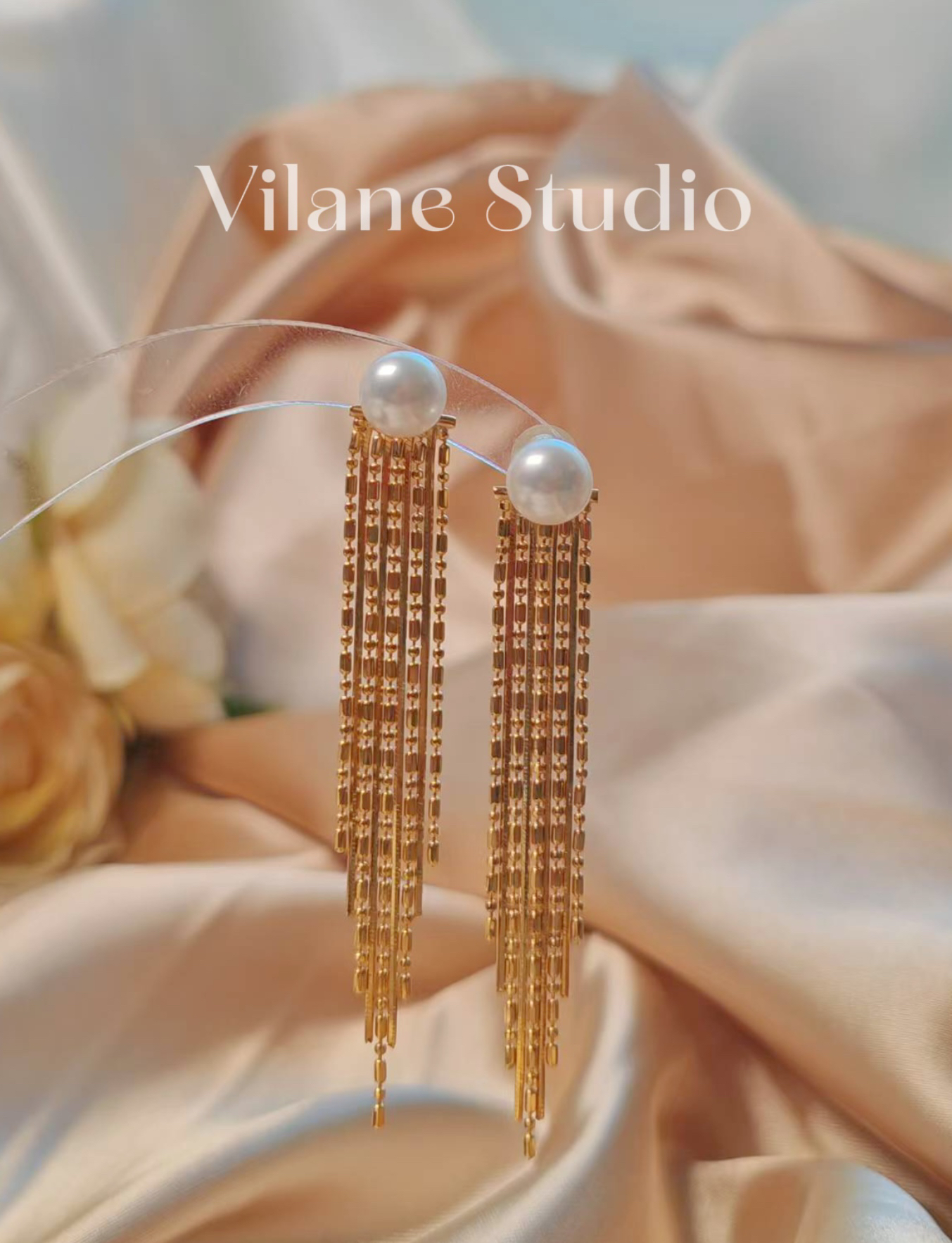 天然海水Akoya6-7正圆wu瑕气质奢华长款流苏纯银两戴款耳钉耳线