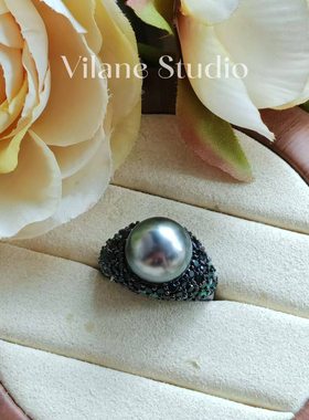 酷炫风 天然海水大溪地镜面光12.59暗黑系纯银镀18k金开口戒指