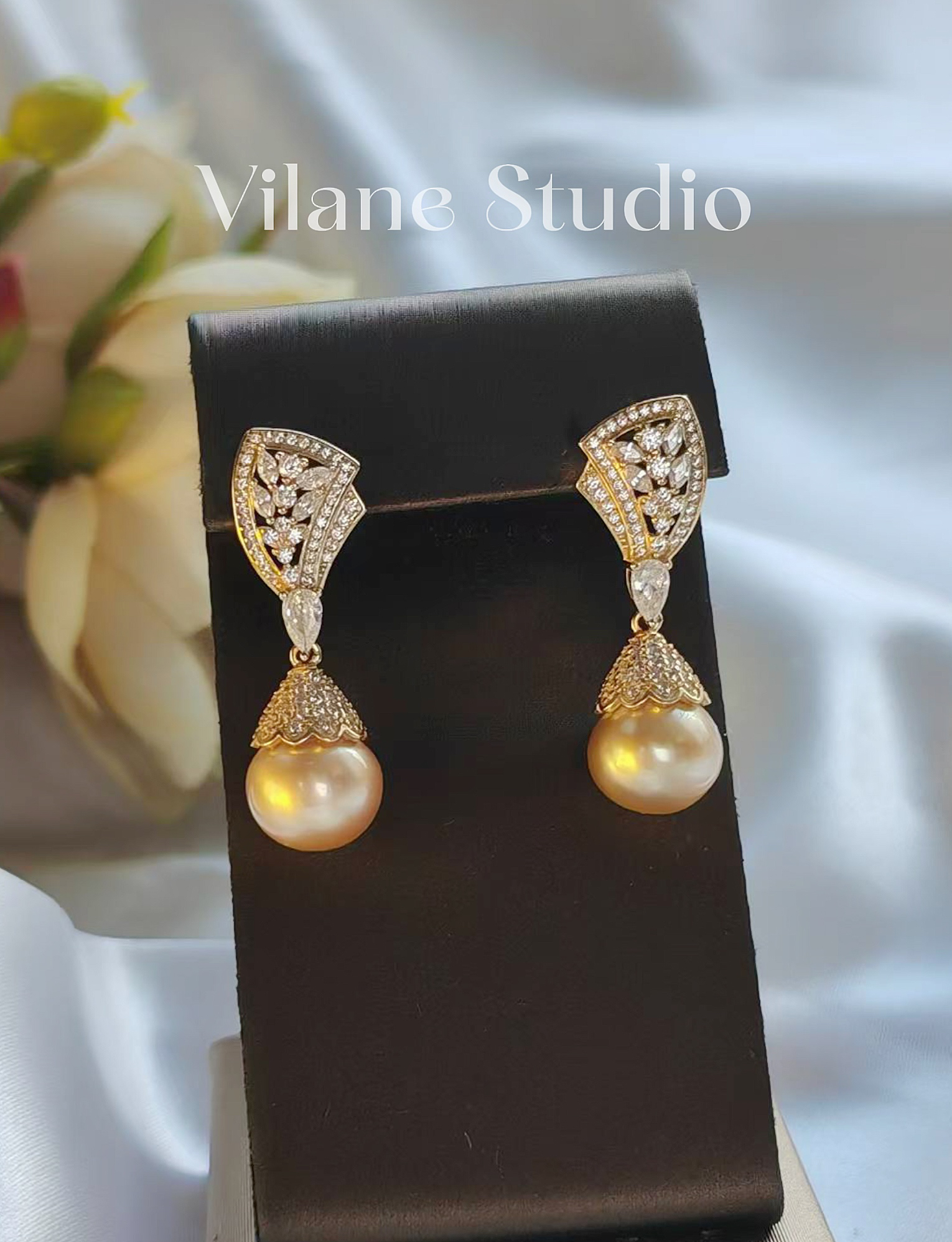 海水金珠浓金茶金彩虹金纯银长款耳钉10-11