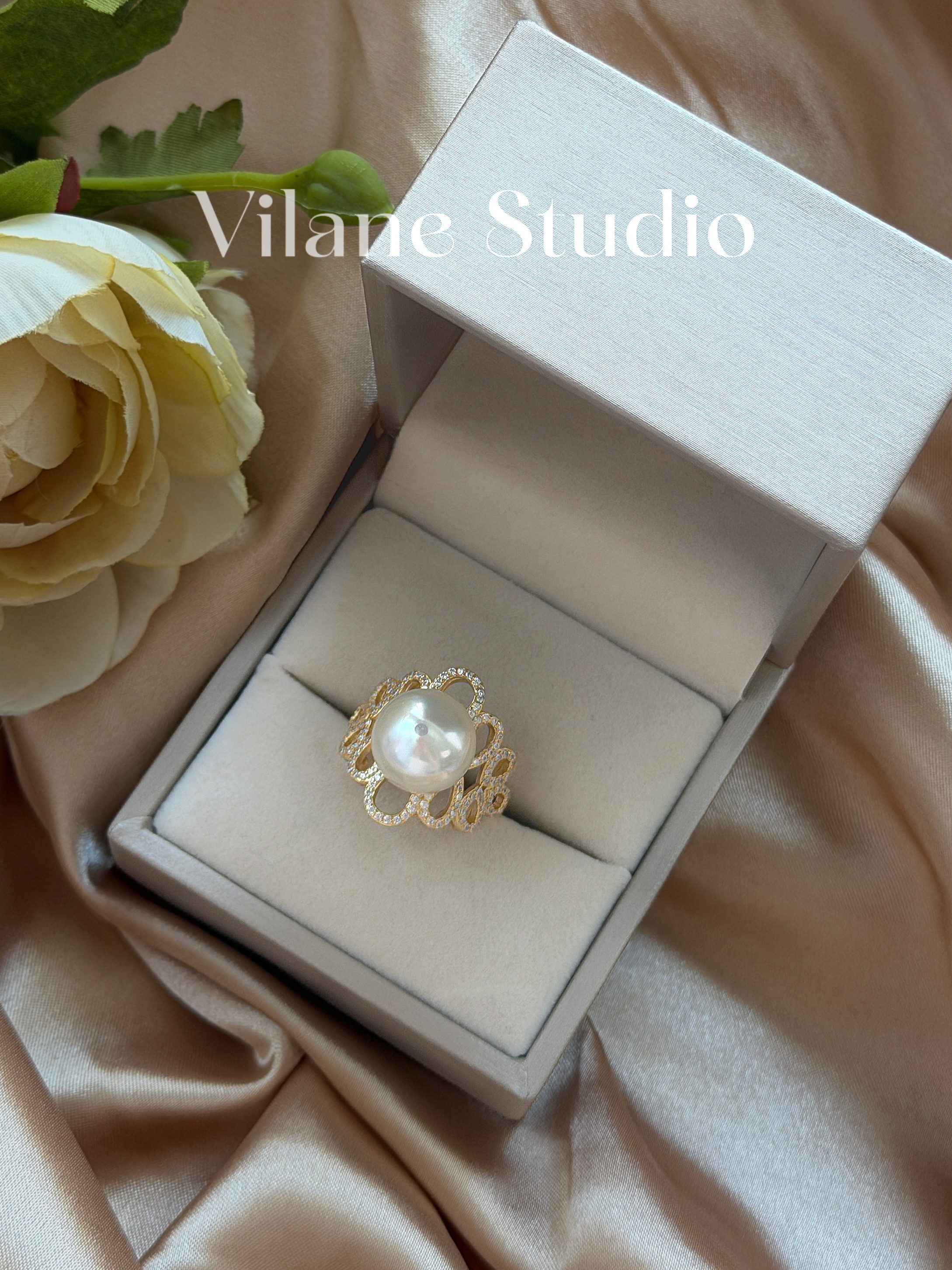 天然海水澳白暖光12-13双水滴纯银镀18k开口可调节戒指宽戒12.36