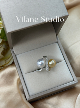 海水金珠9-10澳白10-11双珠立体缠绕纯银开口戒指