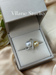 海水金珠9-10澳白10-11双珠立体缠绕纯银开口戒指