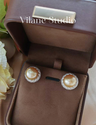 海水12-13南洋金珠浓金纯银围锆石耳钉