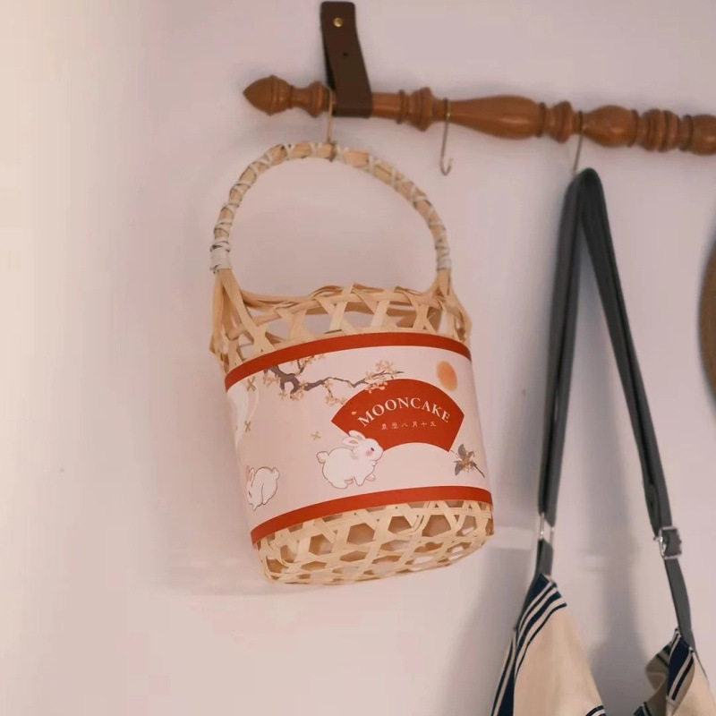 广式特色冰皮糕点送礼手提篮伴送礼中秋月饼包装篮子竹编镂空篮