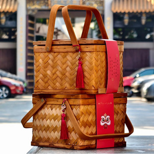 2026新年礼盒包装饼干坚果糖年货特产熟食马年送中式竹篮礼品盒子