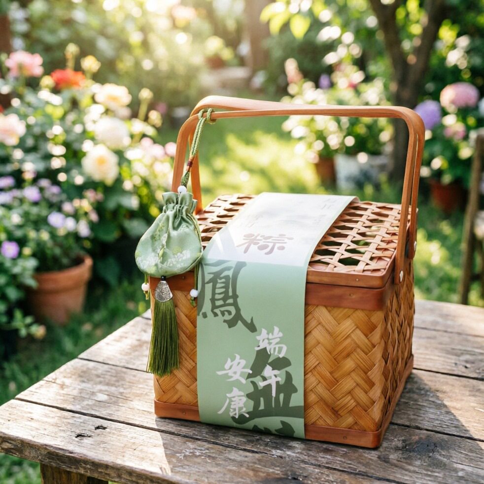 新款端午节粽子茶叶咸鸭蛋烘焙甜点肉粽送礼品竹编空篮包装手提篮