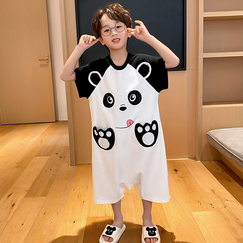 CHILDRENS PAJAMAS SUMMER BOYS ONE-PIECE HOME CLOTHES ANTI-KICK BELLY PROTECTION SMALL BOYS MIDDLE AND LARGE CHILDREN BABY SLEEPING BAGS AIR-CONDITIONED CLOTHES