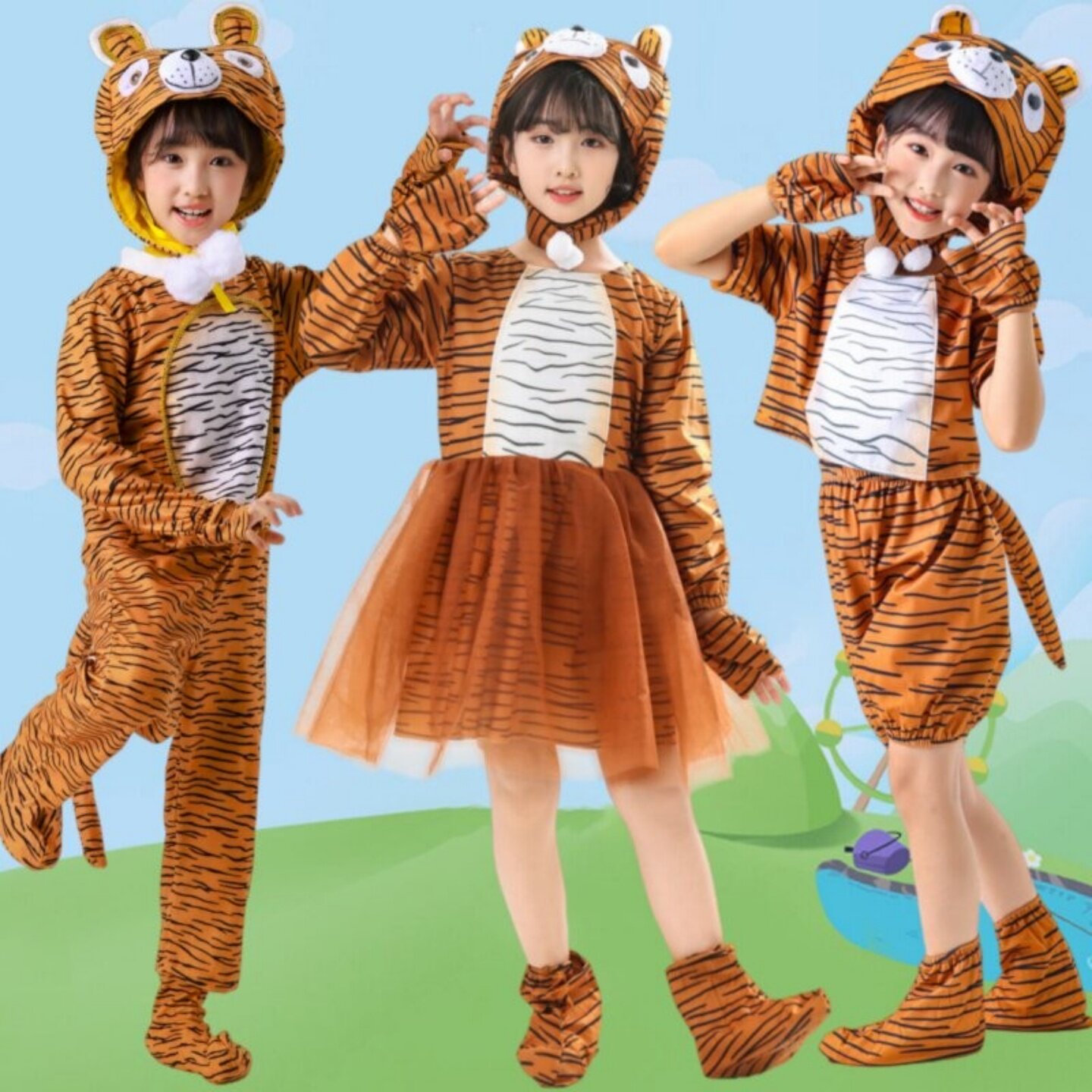 男女童卡通动物演出服小老虎