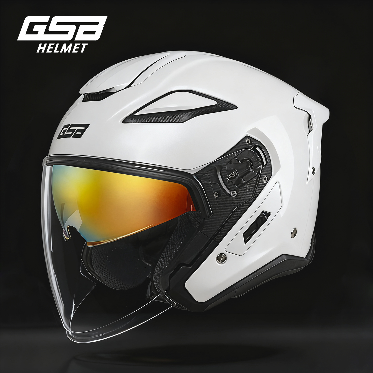 GSB摩托车头盔四分之三半盔ABS材料双镜片半覆式机车摩旅S279