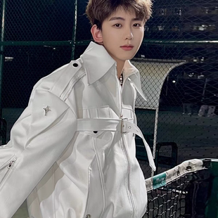 痞帅皮衣外套男秋季欧美街头感穿搭小众设计感机车服潮牌短款夹克