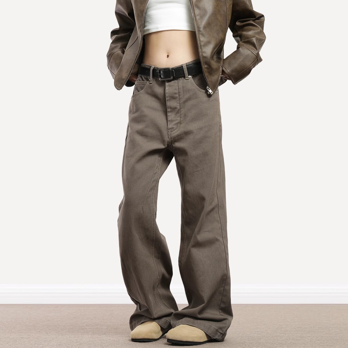 0123Start 美拉德复古咖啡色休闲裤男女宽松美式废土风棕色直筒裤