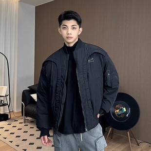 美式解构弧形棒球服保暖外套男冬季加厚短款棉服高级感飞行服夹克