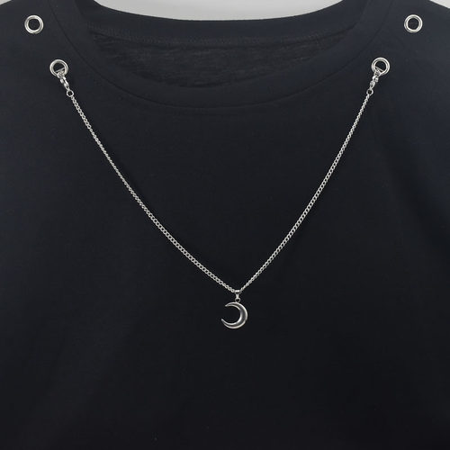 女款钛钢两头扣T恤链小月亮吊坠