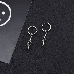 潮酷个性打结棍子吊坠耳环男女小众高级感金属圆环耳饰弹簧耳夹
