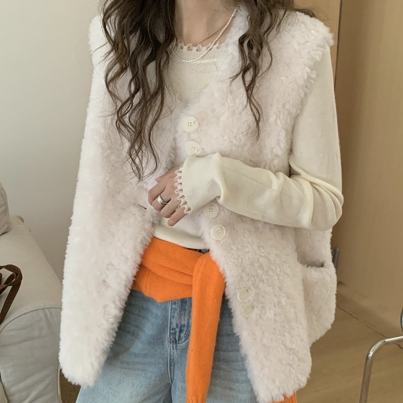 韩系羊羔毛马甲女2025秋冬新款复合皮毛一体羊剪绒皮草背心坎肩