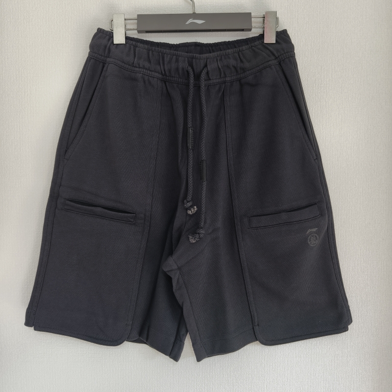 李宁春夏季男子功夫系列纯色宽松纯棉直筒运动休闲短裤AKST035