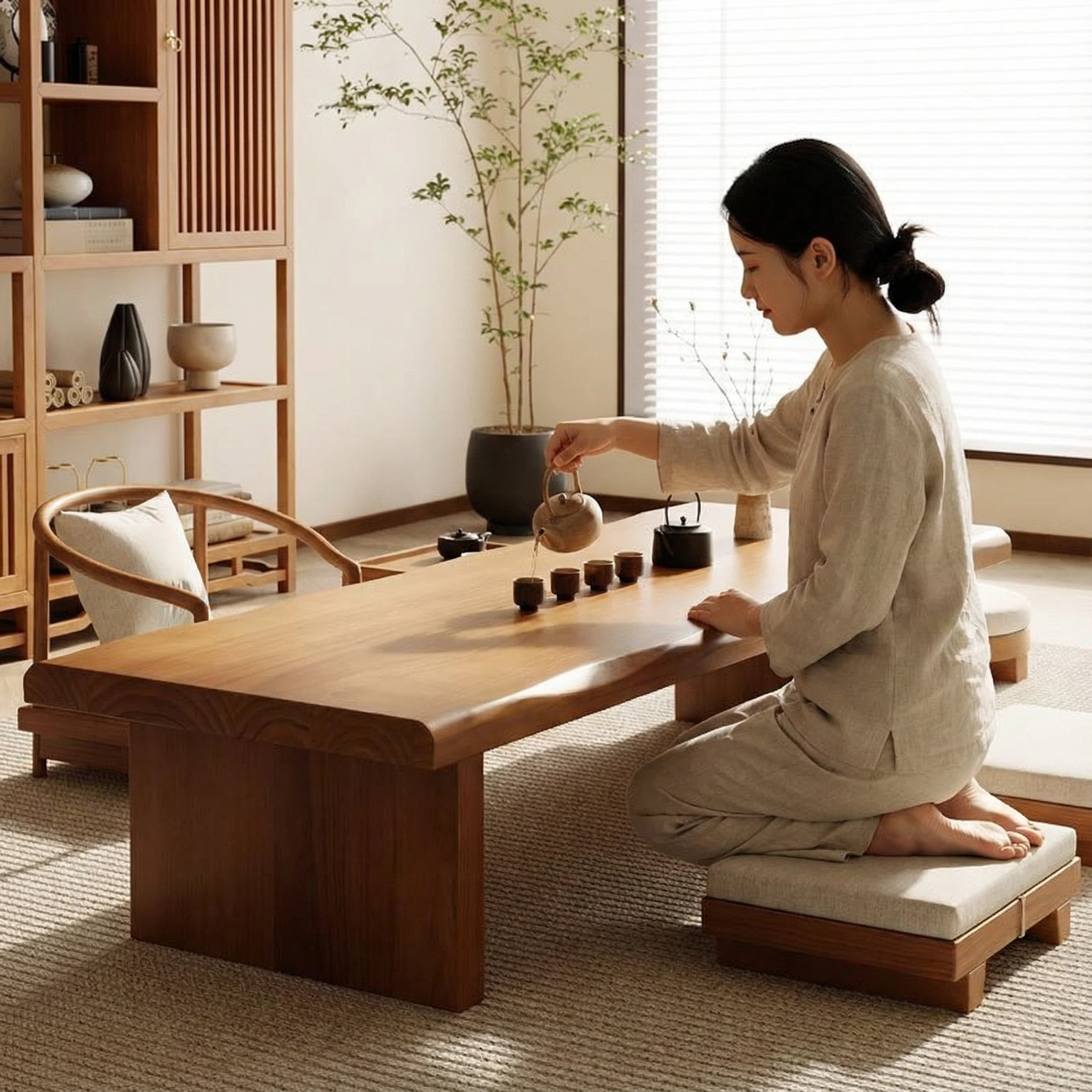 实木日式榻榻米茶桌椅组合民宿坐地炕桌禅意茶台矮桌子中古风茶几,住宅家具,茶几,淘宝优惠券,粉丝福利购,淘宝优惠卷