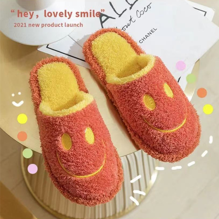 可爱包头毛绒笑脸居家女士拖鞋