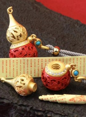 灵丹真朱砂一生安朱砂金光葫芦吊坠银镶朱砂葫芦吊坠项链祝福吉祥